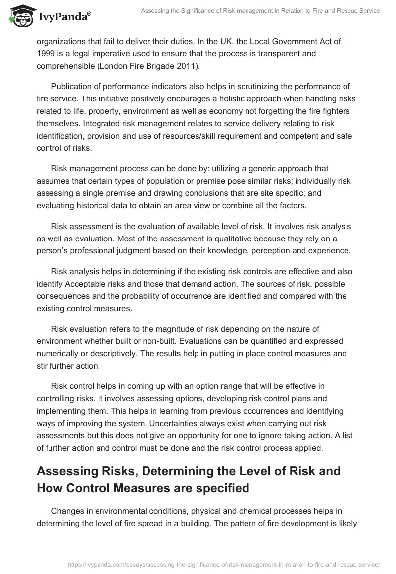 Assessing the Significance of Risk management in Relation to Fire and Rescue Service. Page 5