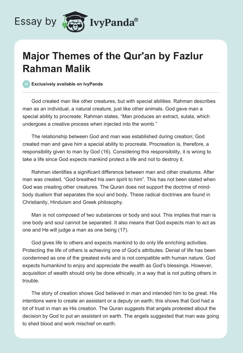 "Major Themes of the Qur'an" by Fazlur Rahman Malik. Page 1