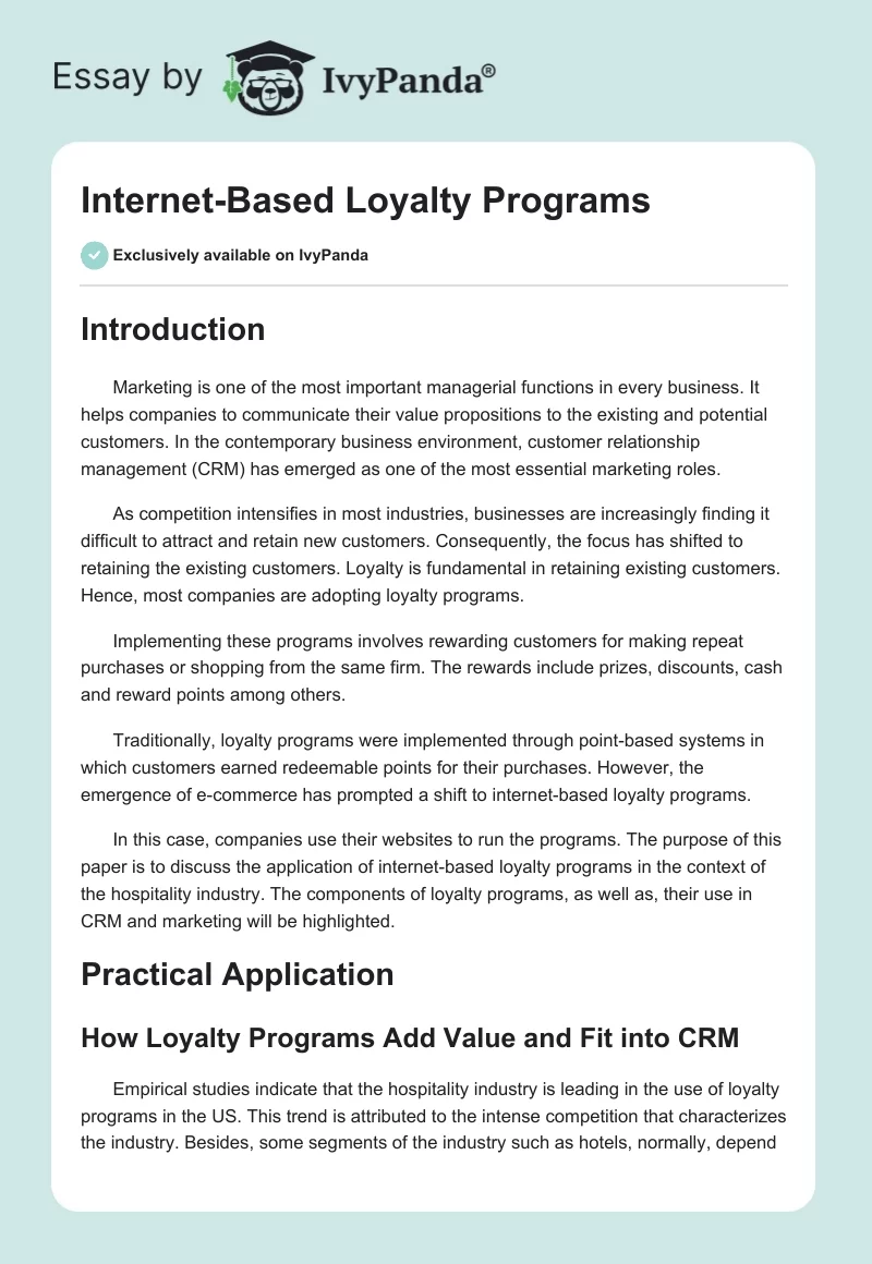 Internet-Based Loyalty Programs. Page 1