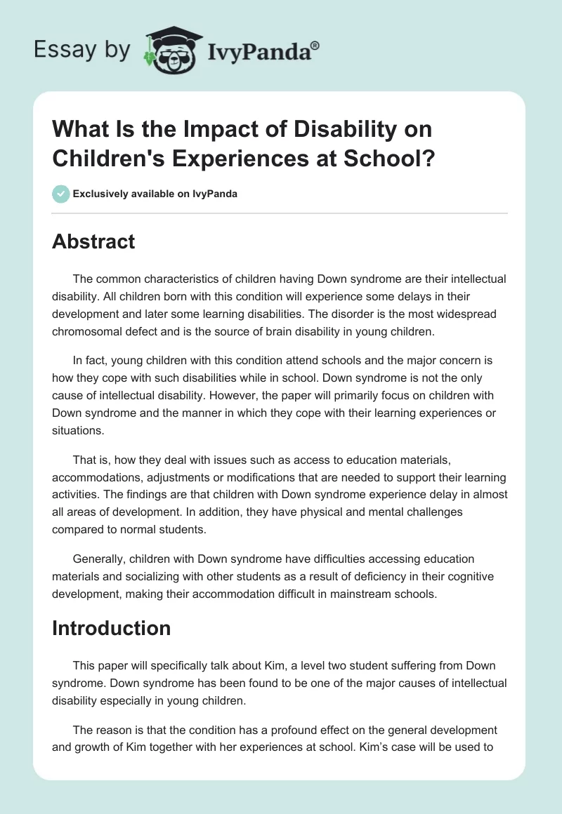 What Is the Impact of Disability on Children's Experiences at School?. Page 1