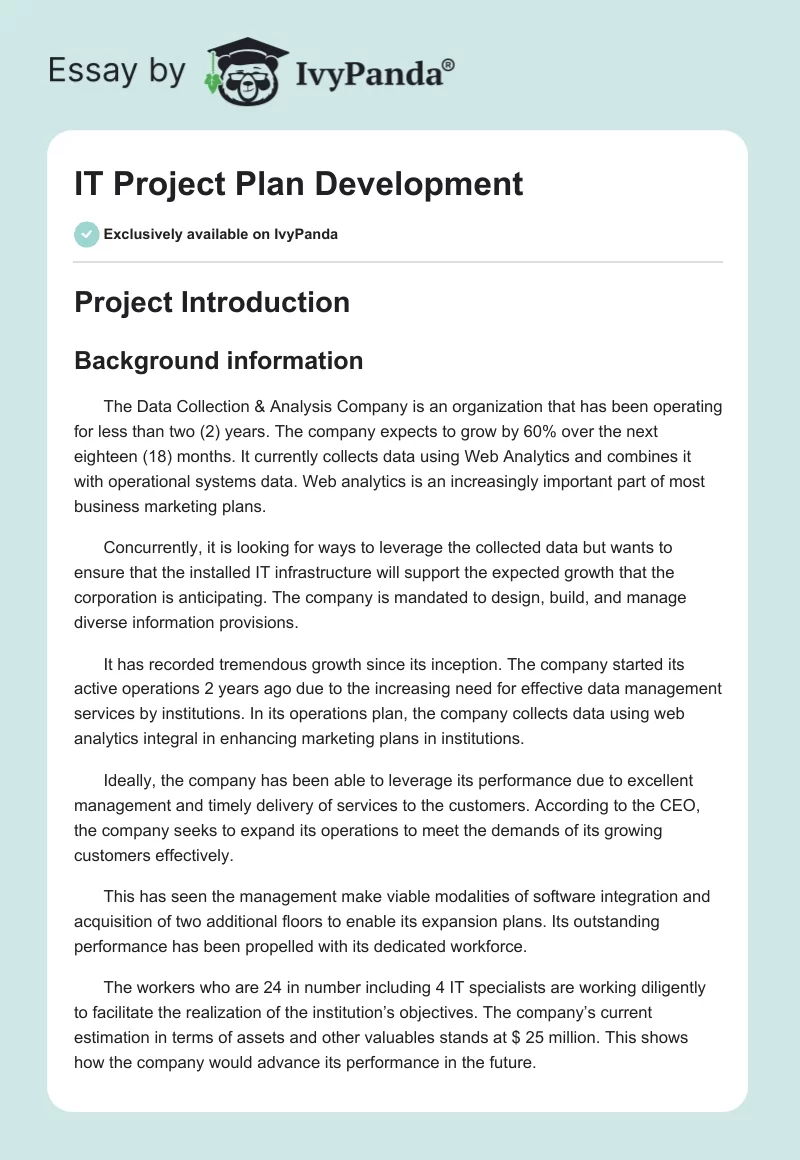 IT Project Plan Development. Page 1