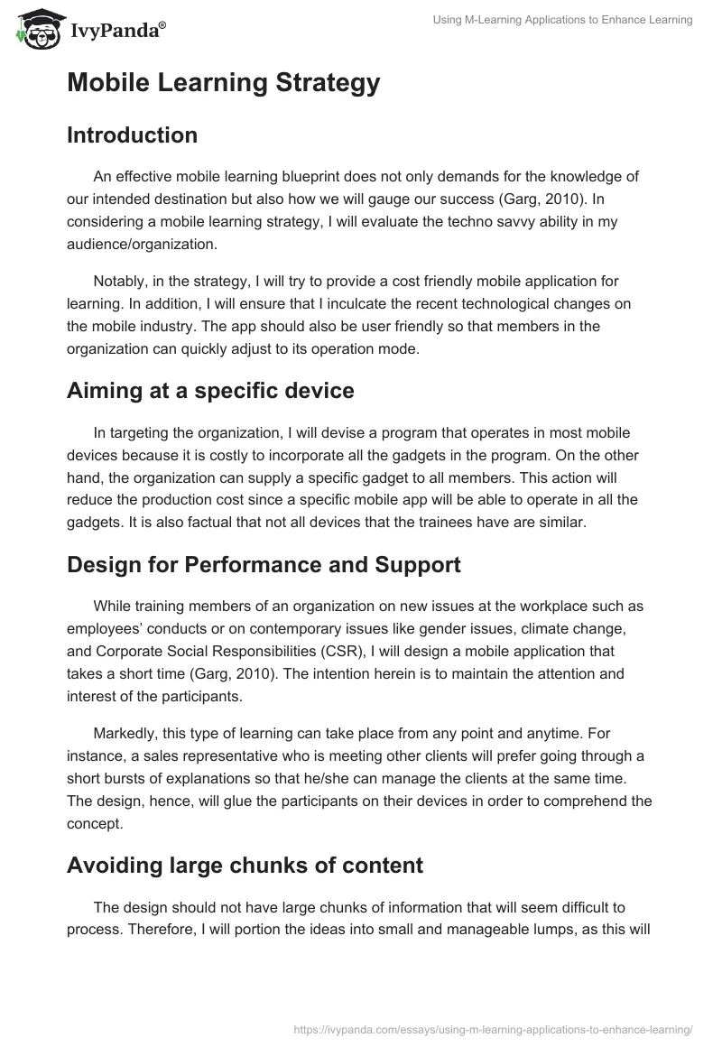 Using M-Learning Applications to Enhance Learning. Page 3