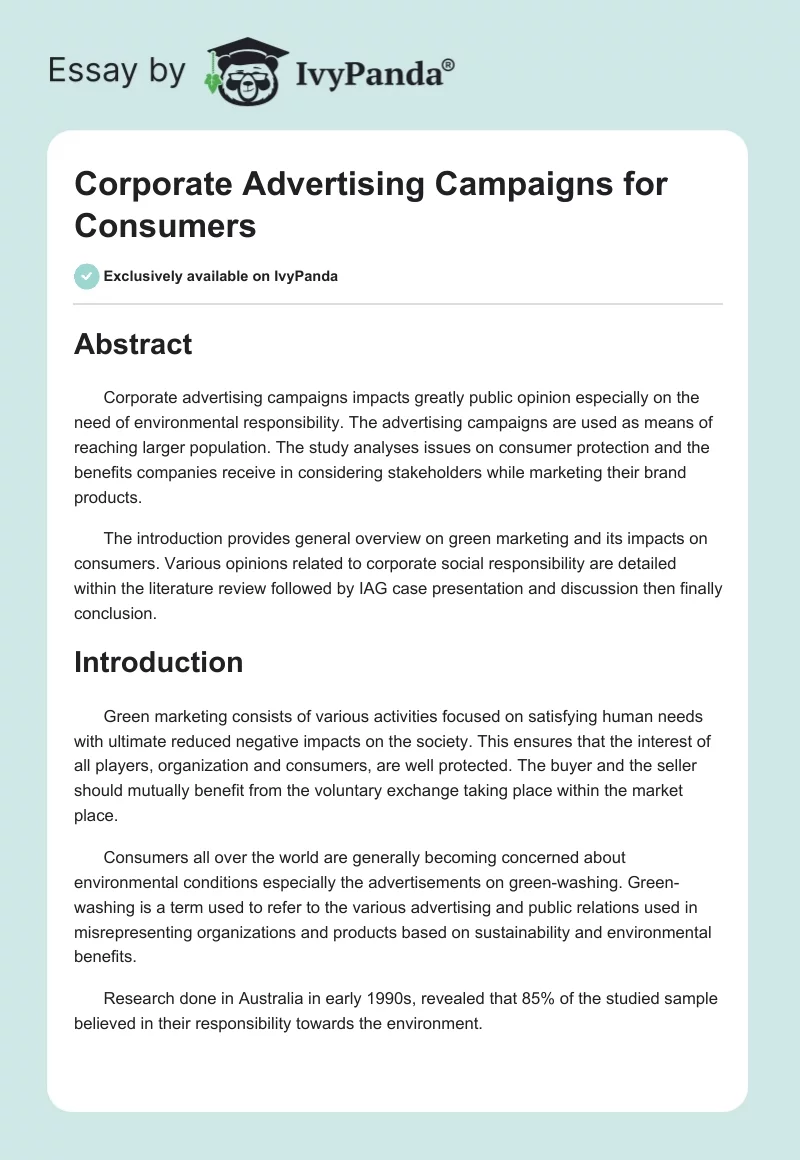 Corporate Advertising Campaigns for Consumers. Page 1