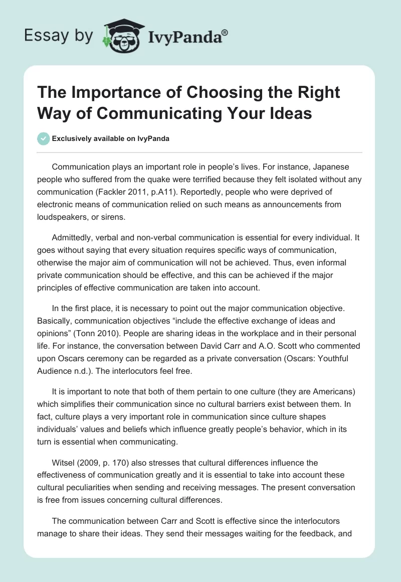 The Importance of Choosing the Right Way of Communicating Your Ideas. Page 1