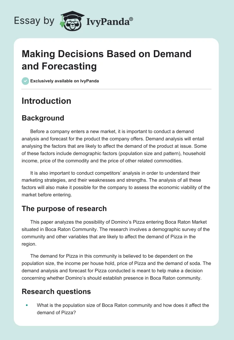 Making Decisions Based on Demand and Forecasting. Page 1