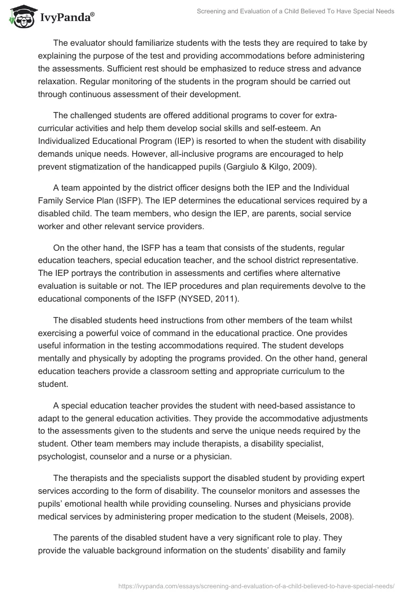 Screening and Evaluation of a Child Believed To Have Special Needs. Page 4