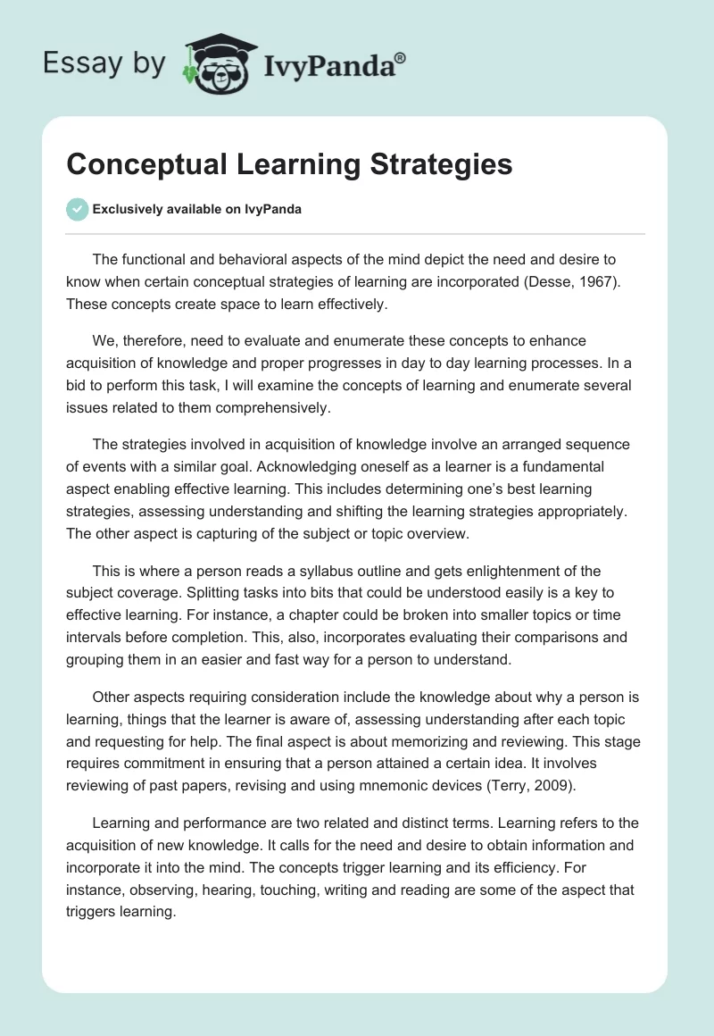 Conceptual Learning Strategies. Page 1