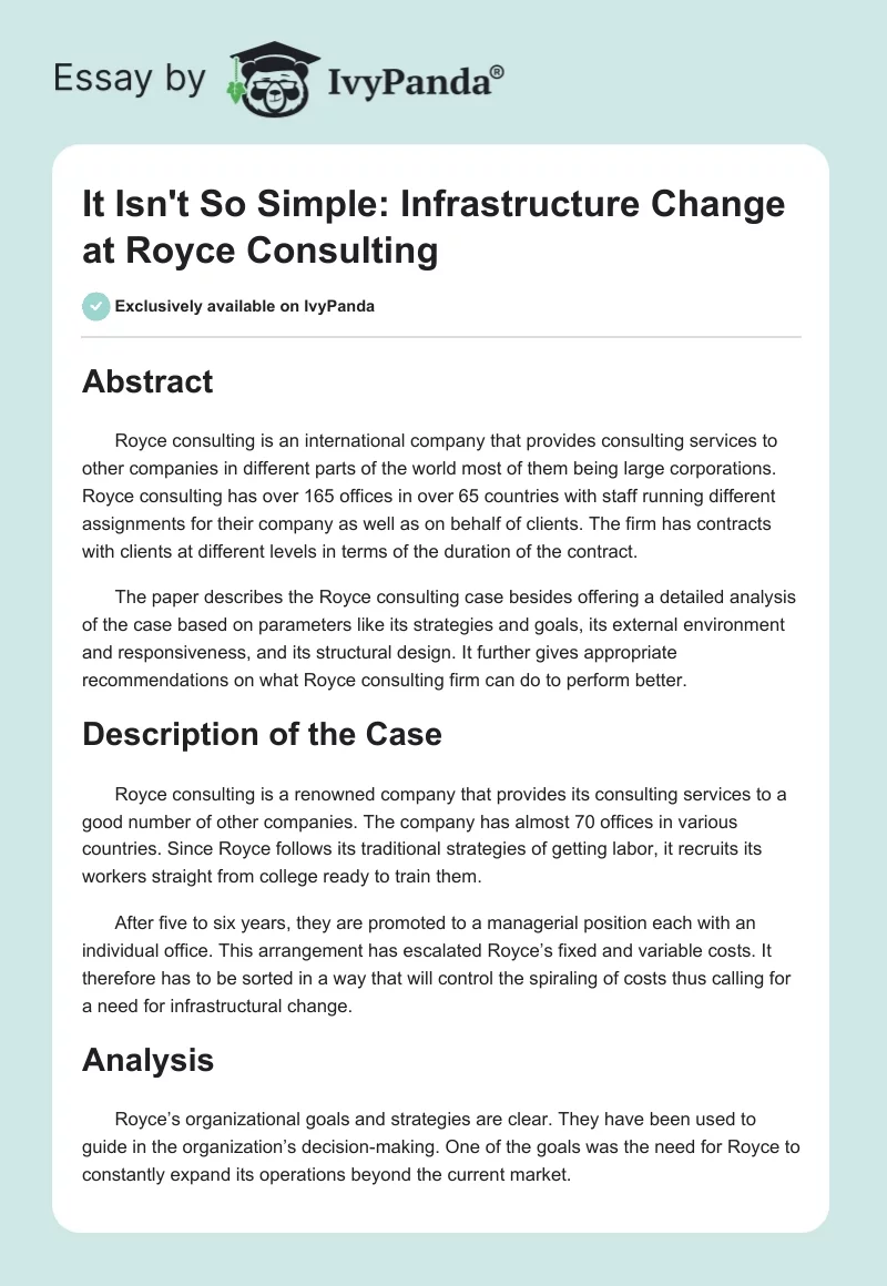 It Isn't So Simple: Infrastructure Change at Royce Consulting. Page 1