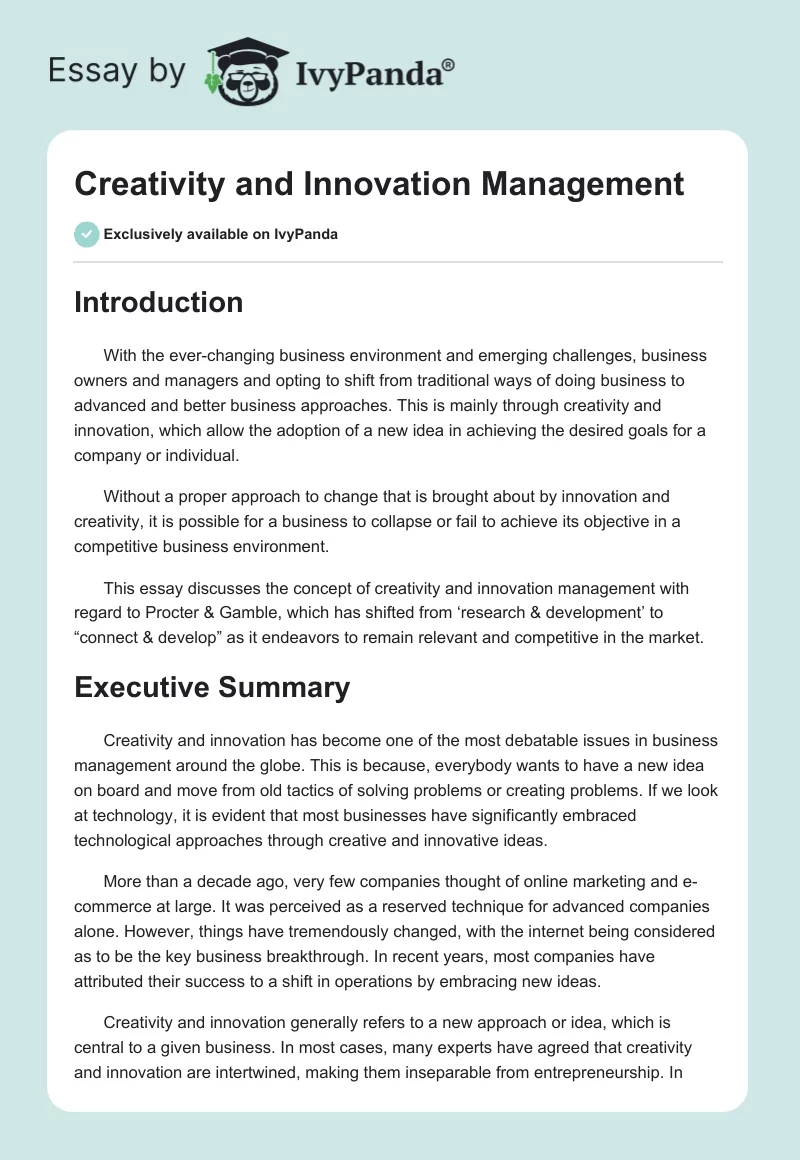 Creativity and Innovation Management. Page 1