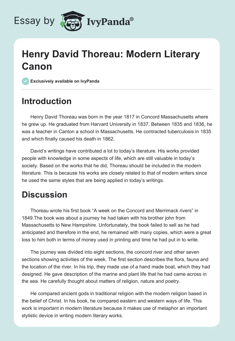 Henry David Thoreau: Modern Literary Canon. Page 1