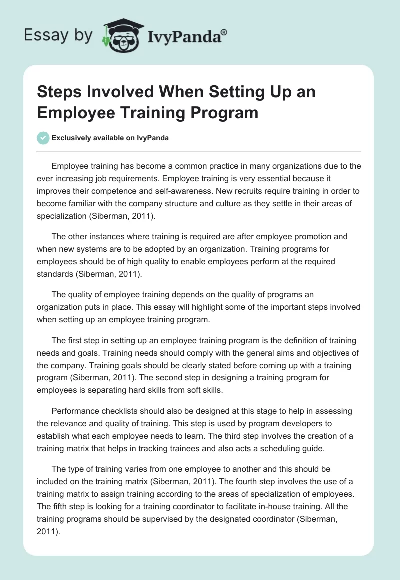 Steps Involved When Setting Up an Employee Training Program. Page 1