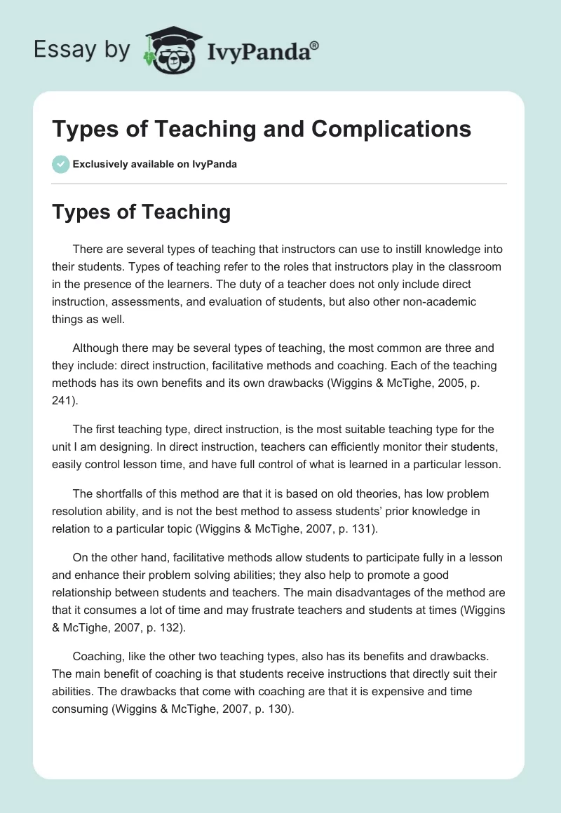 Types of Teaching and Complications. Page 1