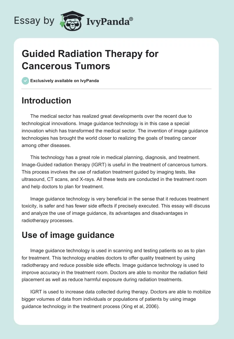 Guided Radiation Therapy for Cancerous Tumors. Page 1