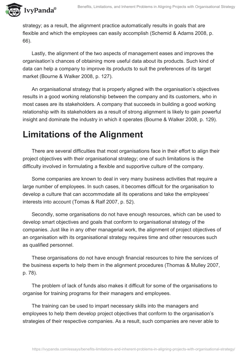 Benefits, Limitations, and Inherent Problems in Aligning Projects with Organisational Strategy. Page 5
