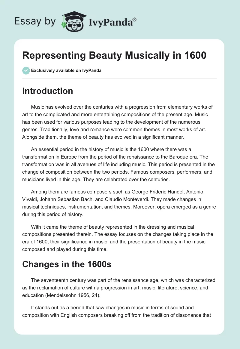 Representing Beauty Musically in 1600. Page 1
