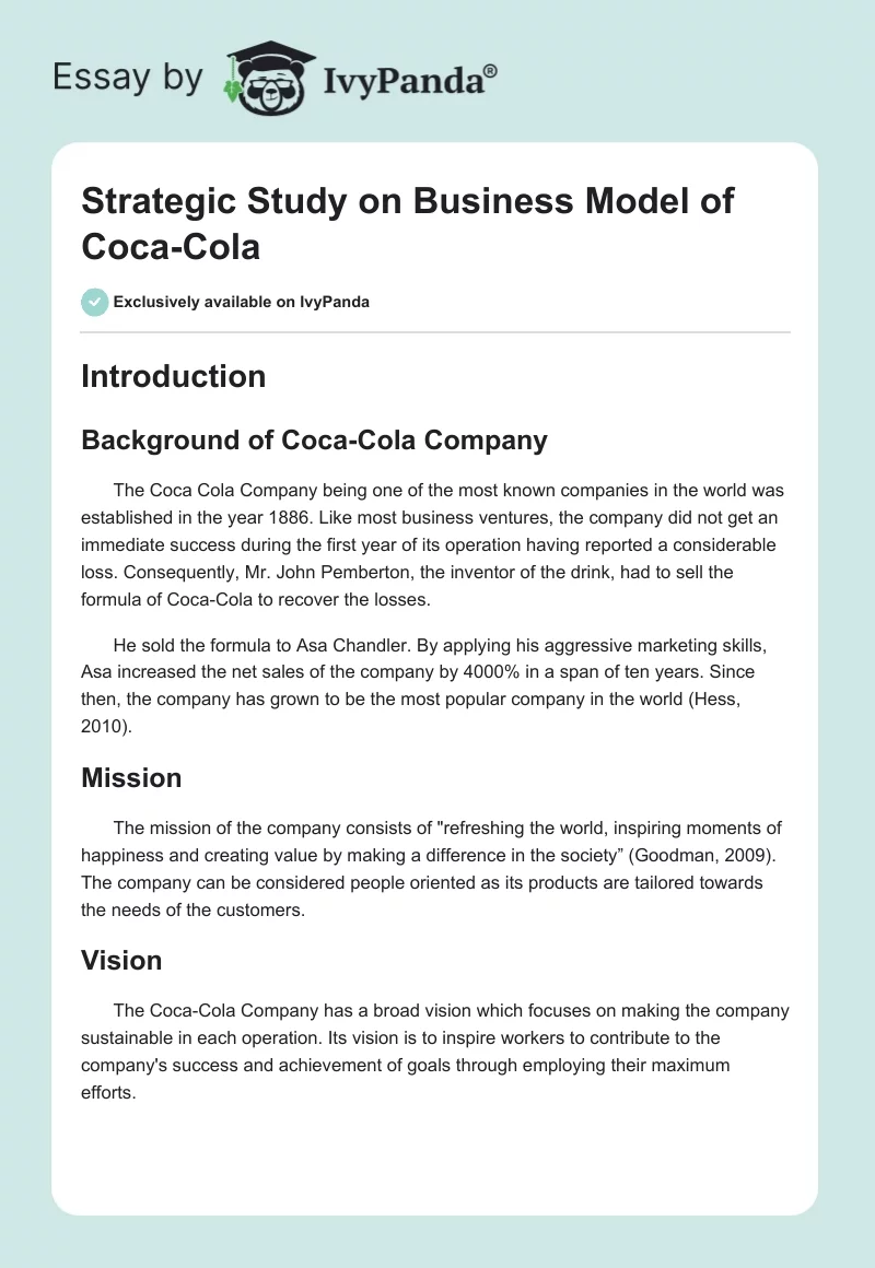 Strategic Study on Business Model of Coca-Cola. Page 1