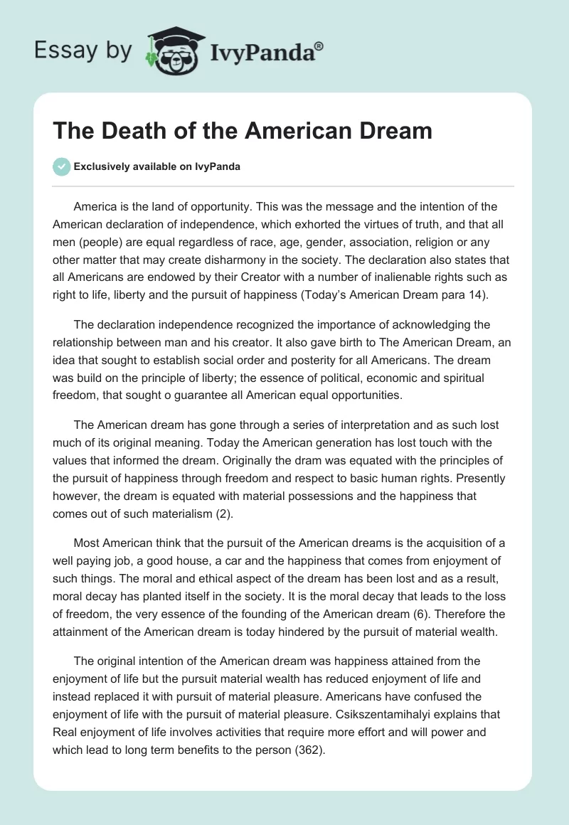 The Death of the American Dream. Page 1