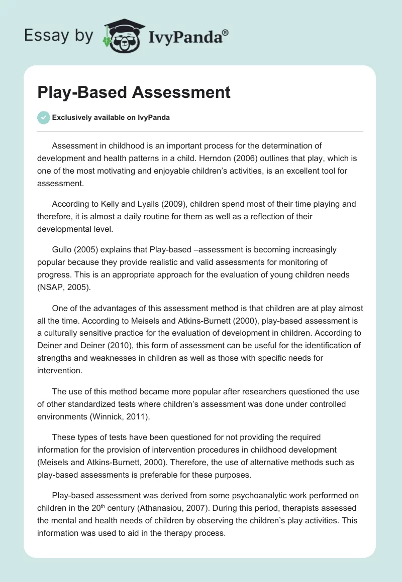 Play-Based Assessment. Page 1
