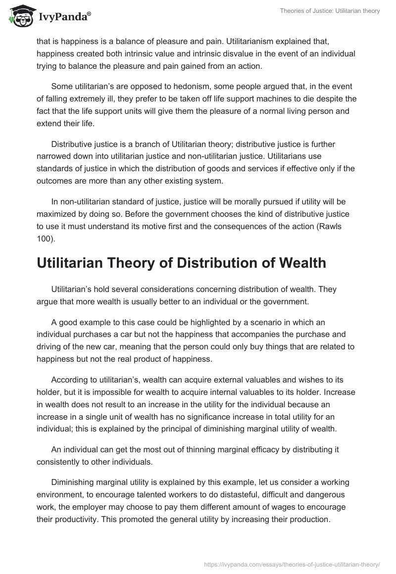 Theories of Justice: Utilitarian theory. Page 3