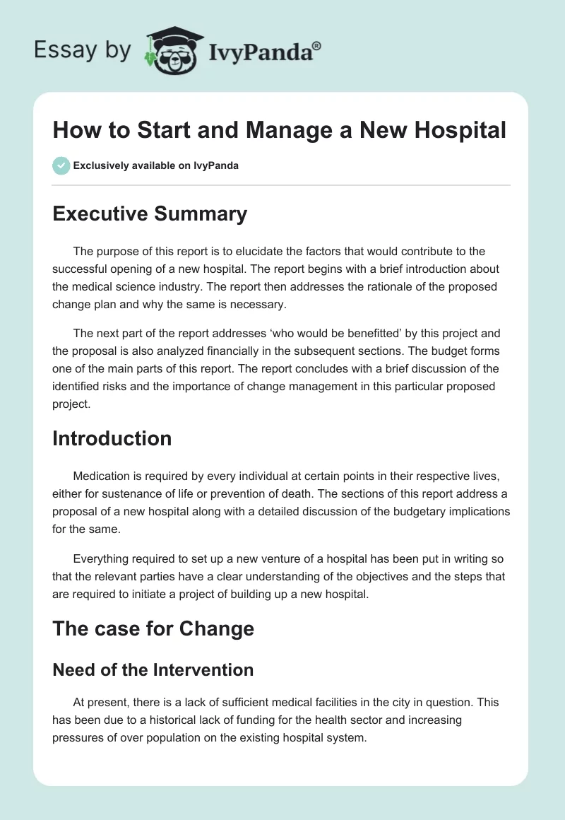 How to Start and Manage a New Hospital. Page 1