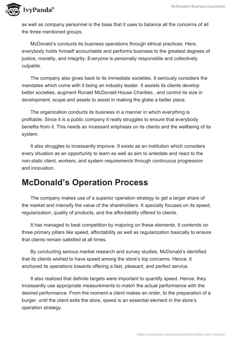 McDonald's Business Description. Page 2
