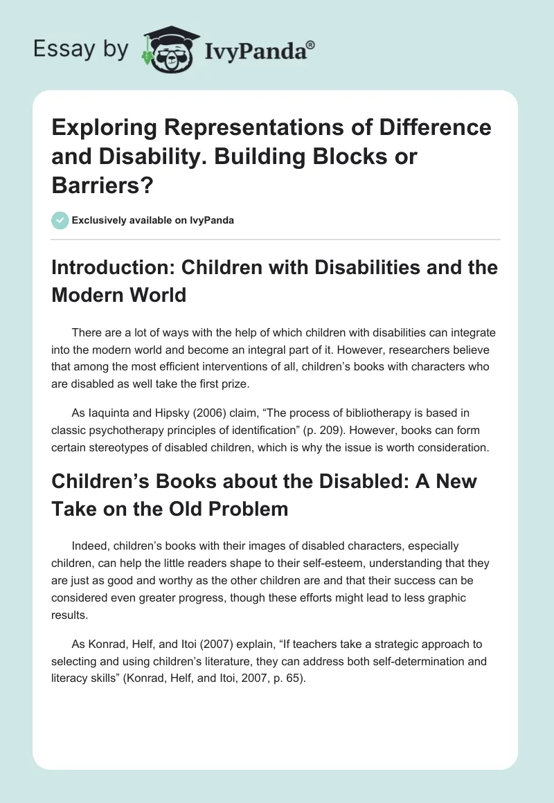 Exploring Representations of Difference and Disability. Building Blocks or Barriers?. Page 1