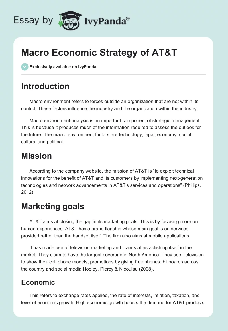 Macro Economic Strategy of AT&T. Page 1