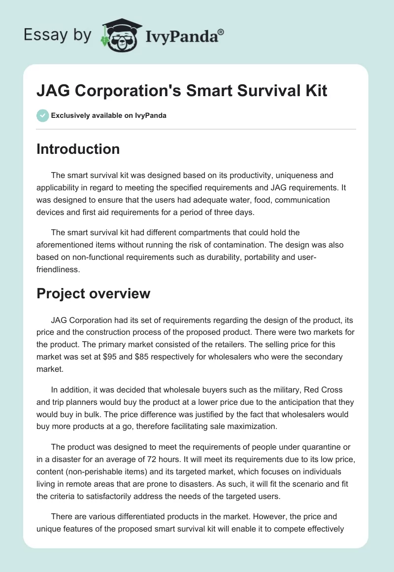 JAG Corporation's Smart Survival Kit. Page 1