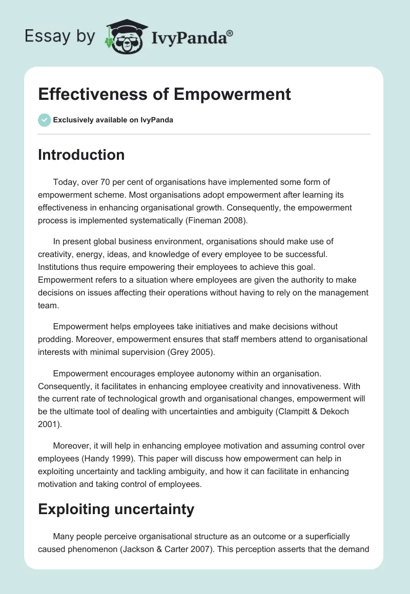 Effectiveness of Empowerment. Page 1