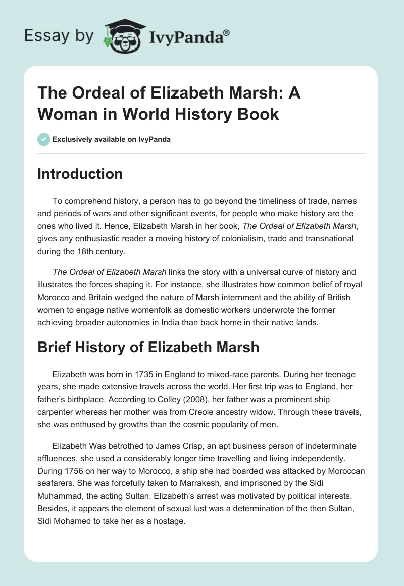 The Ordeal of Elizabeth Marsh: A Woman in World History Book. Page 1