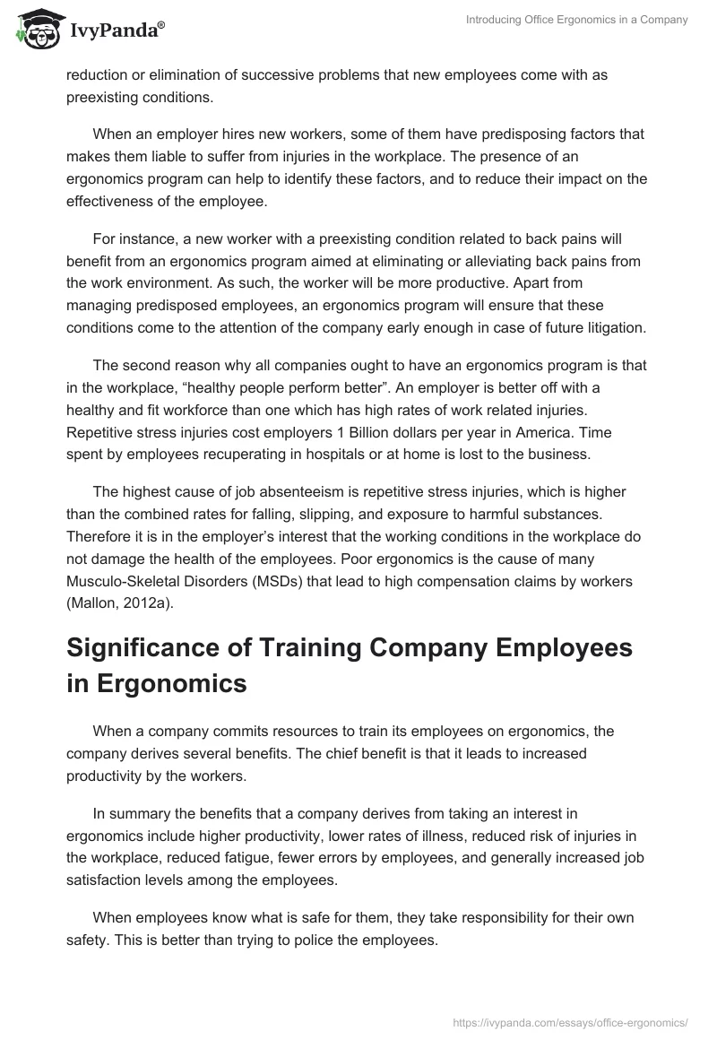 Introducing Office Ergonomics in a Company. Page 2