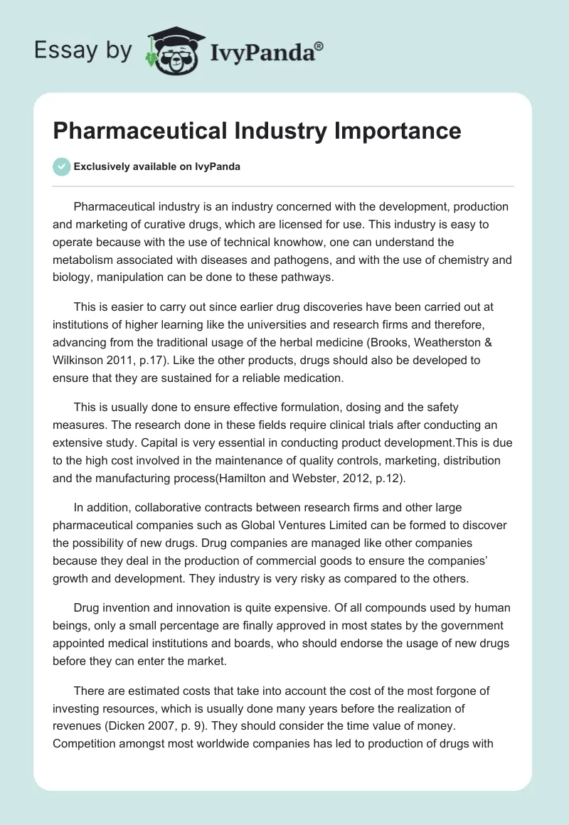 Pharmaceutical Industry Importance. Page 1