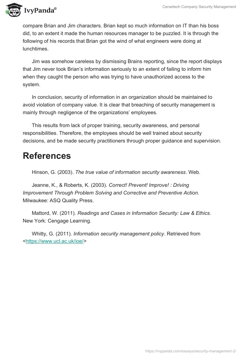 Cenartech Company Security Management. Page 3