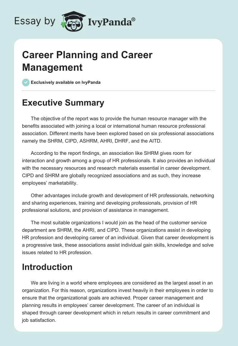Career Planning and Career Management. Page 1