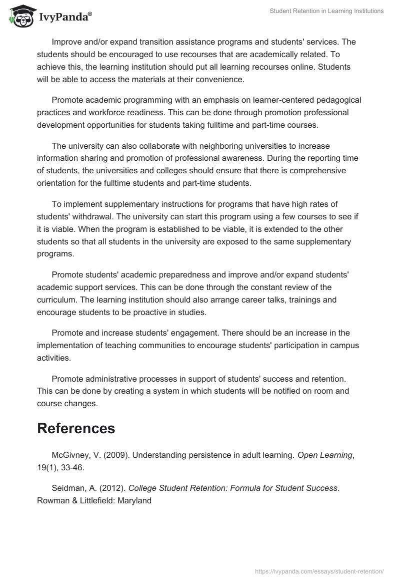Student Retention in Learning Institutions. Page 2