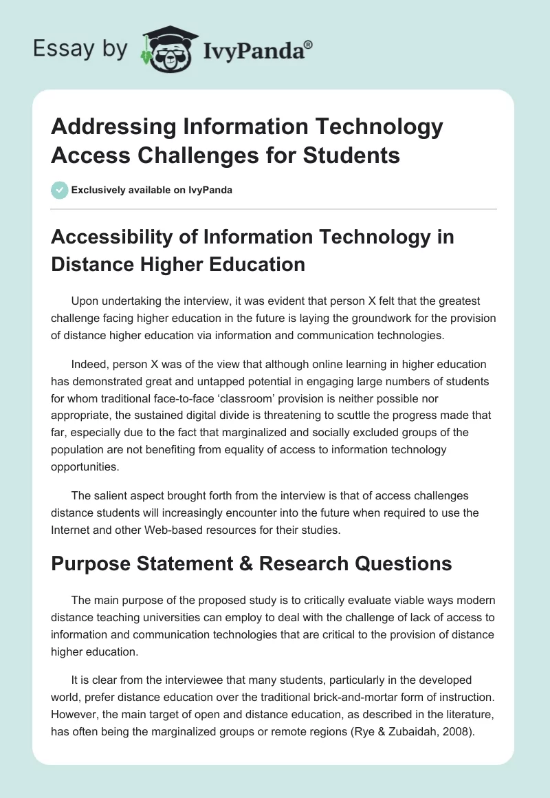 Addressing Information Technology Access Challenges for Students. Page 1