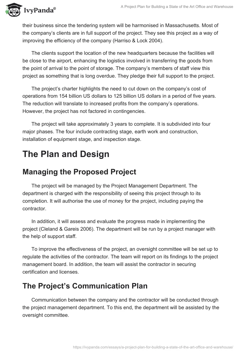 A Project Plan for Building a State of the Art Office and Warehouse. Page 4