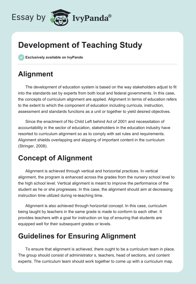 Development of Teaching Study. Page 1
