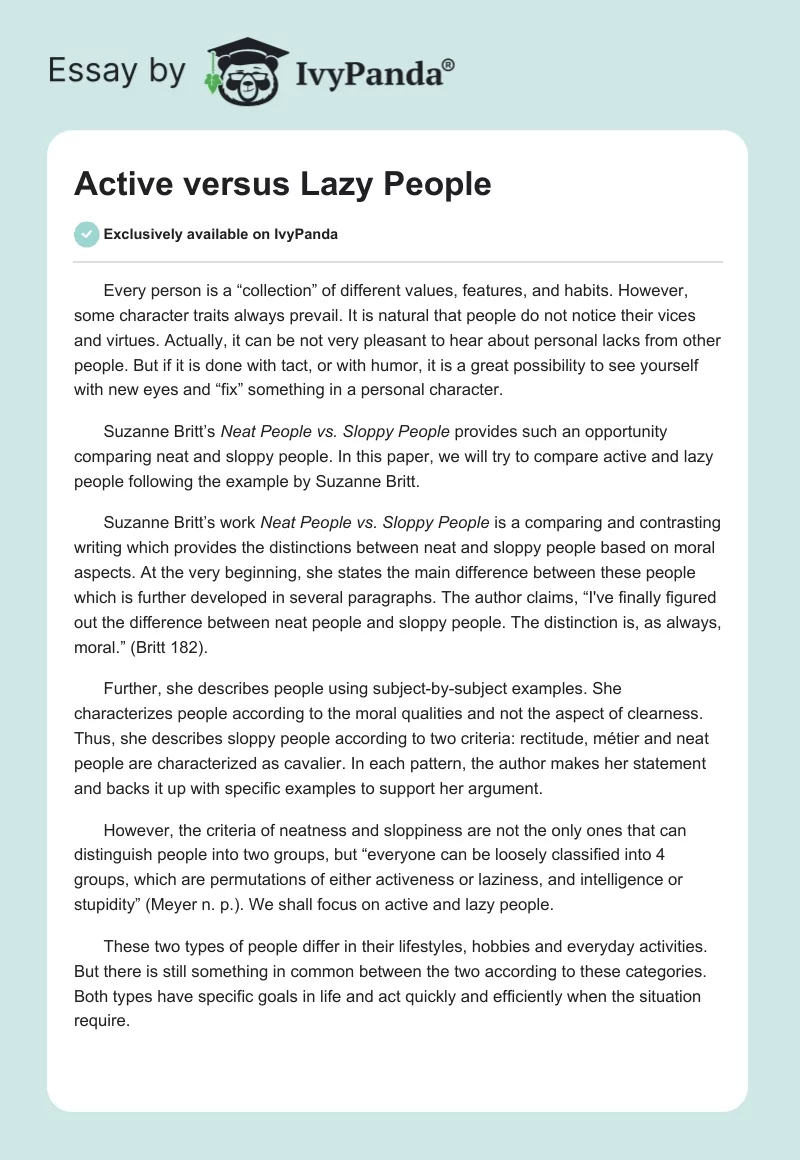 Active versus Lazy People. Page 1