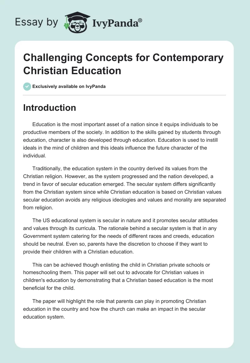Challenging Concepts for Contemporary Christian Education. Page 1