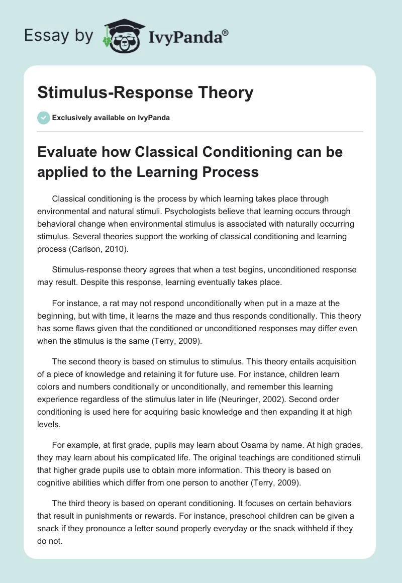 Stimulus-Response Theory. Page 1
