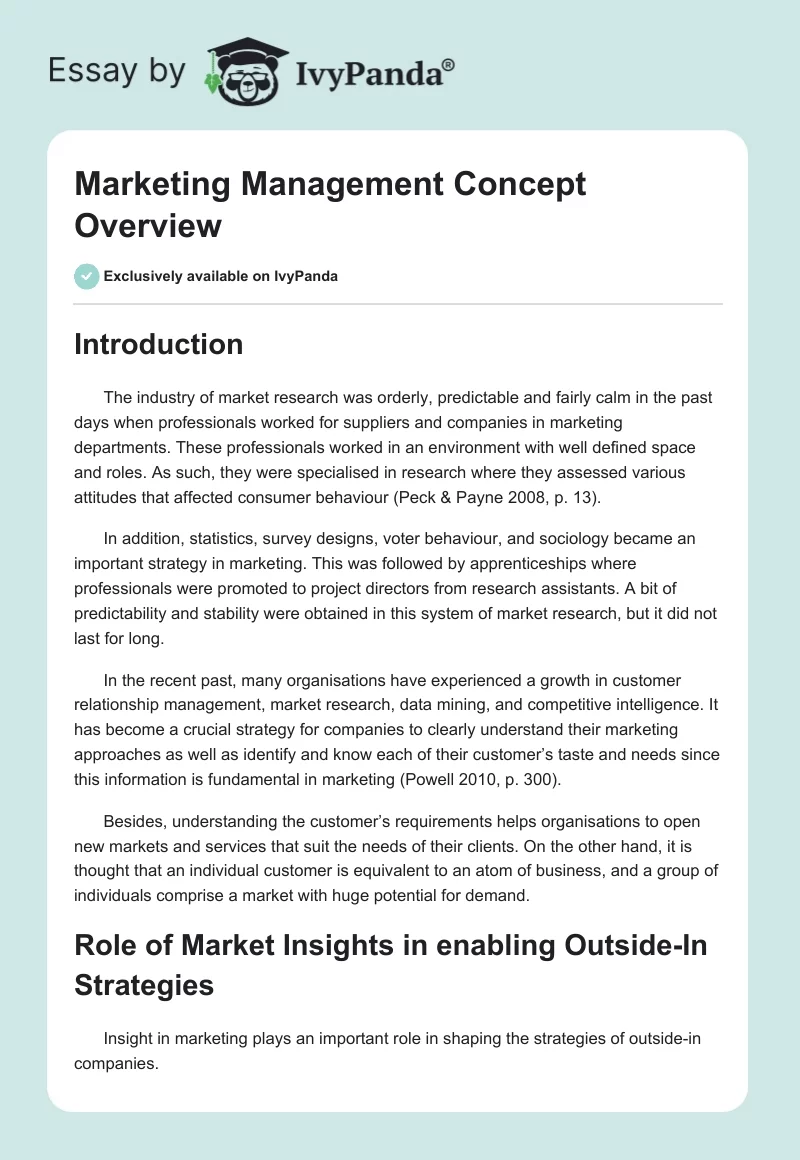 Marketing Management Concept Overview. Page 1