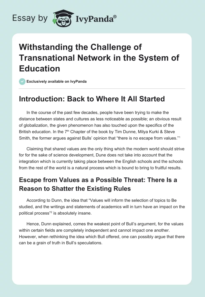 Withstanding the Challenge of Transnational Network in the System of Education. Page 1