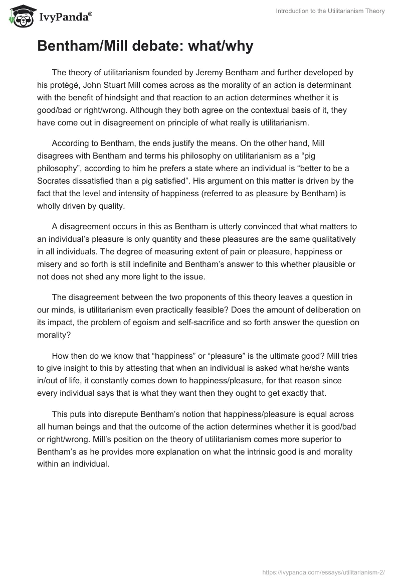 Introduction to the Utilitarianism Theory. Page 3