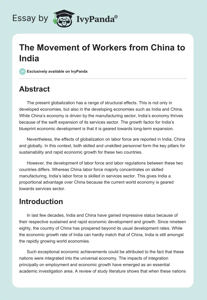 The Movement of Workers from China to India. Page 1