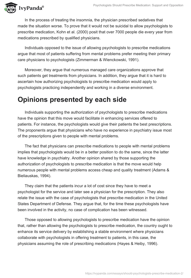 Psychologists Should Prescribe Medication: Support and Opposition. Page 2