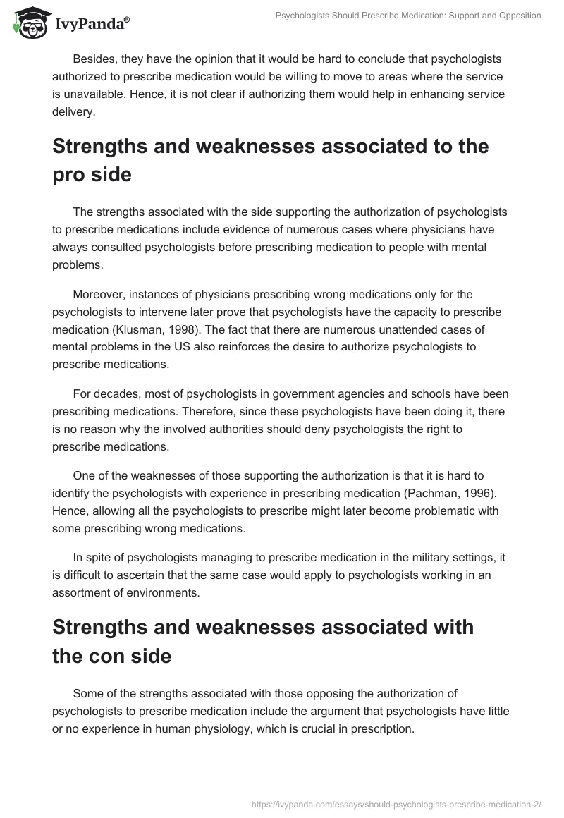 Psychologists Should Prescribe Medication: Support and Opposition. Page 3