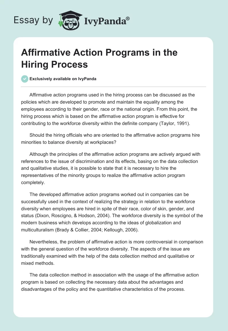 Affirmative Action Programs in the Hiring Process. Page 1