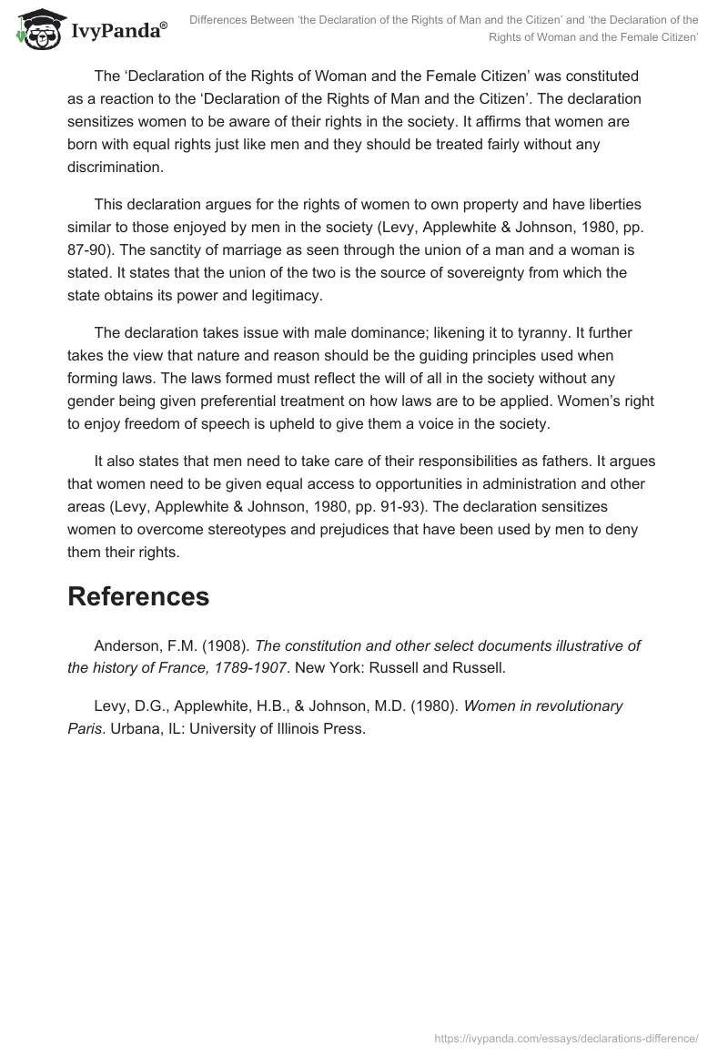 Differences Between ‘the Declaration of the Rights of Man and the Citizen’ and ‘the Declaration of the Rights of Woman and the Female Citizen’. Page 2