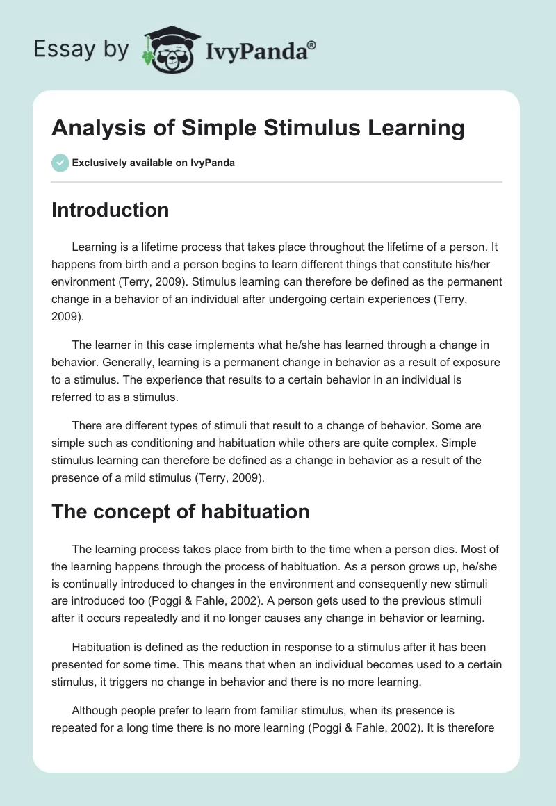Analysis of Simple Stimulus Learning. Page 1